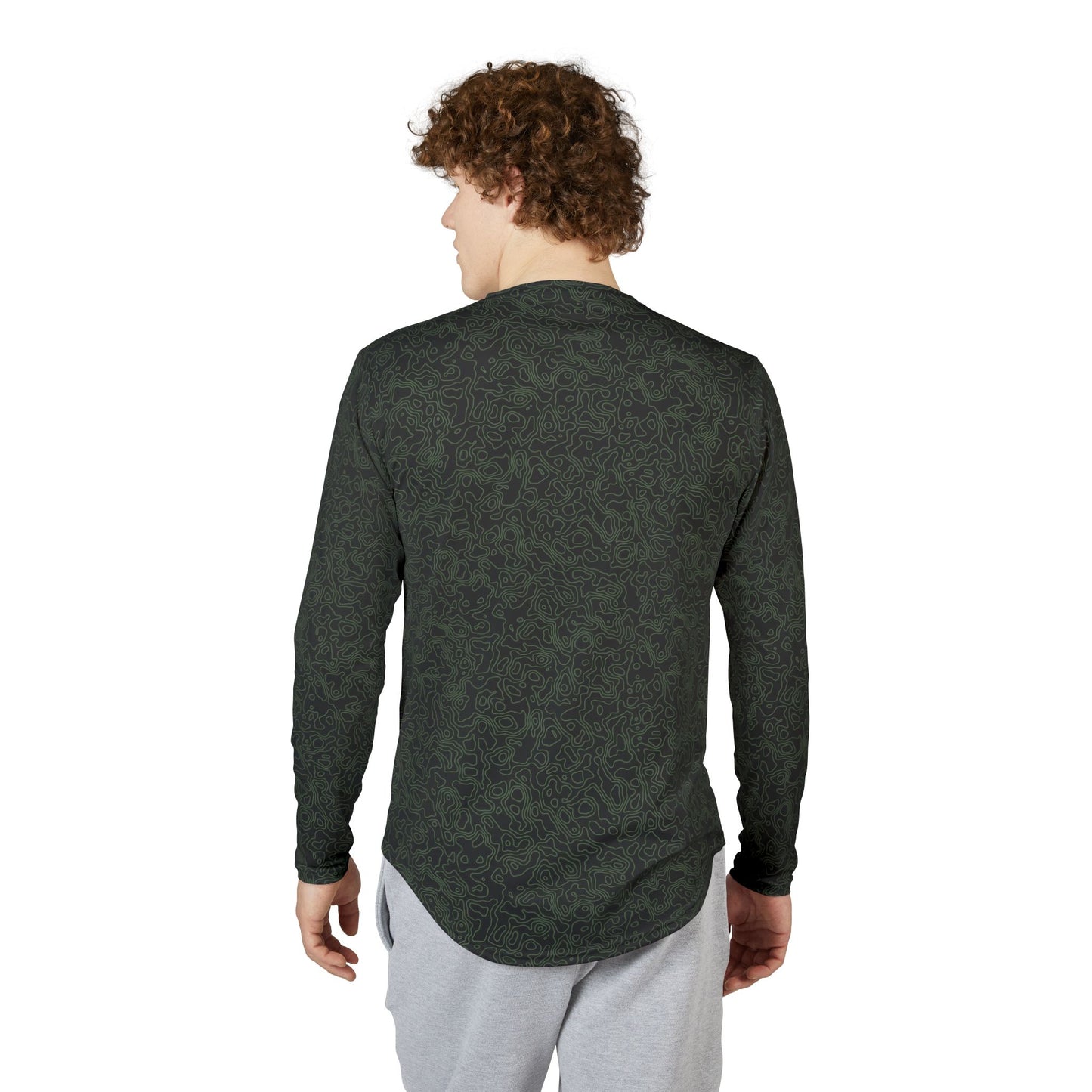 Grey Topography Men's UV Protection Long Sleeve Shirt